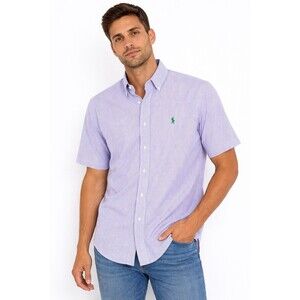 Ralph Lauren Shirt Mens Small Cotton Stripe Classic Fit Button Down Short Sleeve
